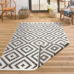 Teppich MY HOME "Ronda Wendeteppich", schwarz, B:240cm H:5mm L:340cm, Kunstfaser, Teppiche, Sisal-Optik, Flachgewebe, In- und Outdoor, geometrisches Boho Design