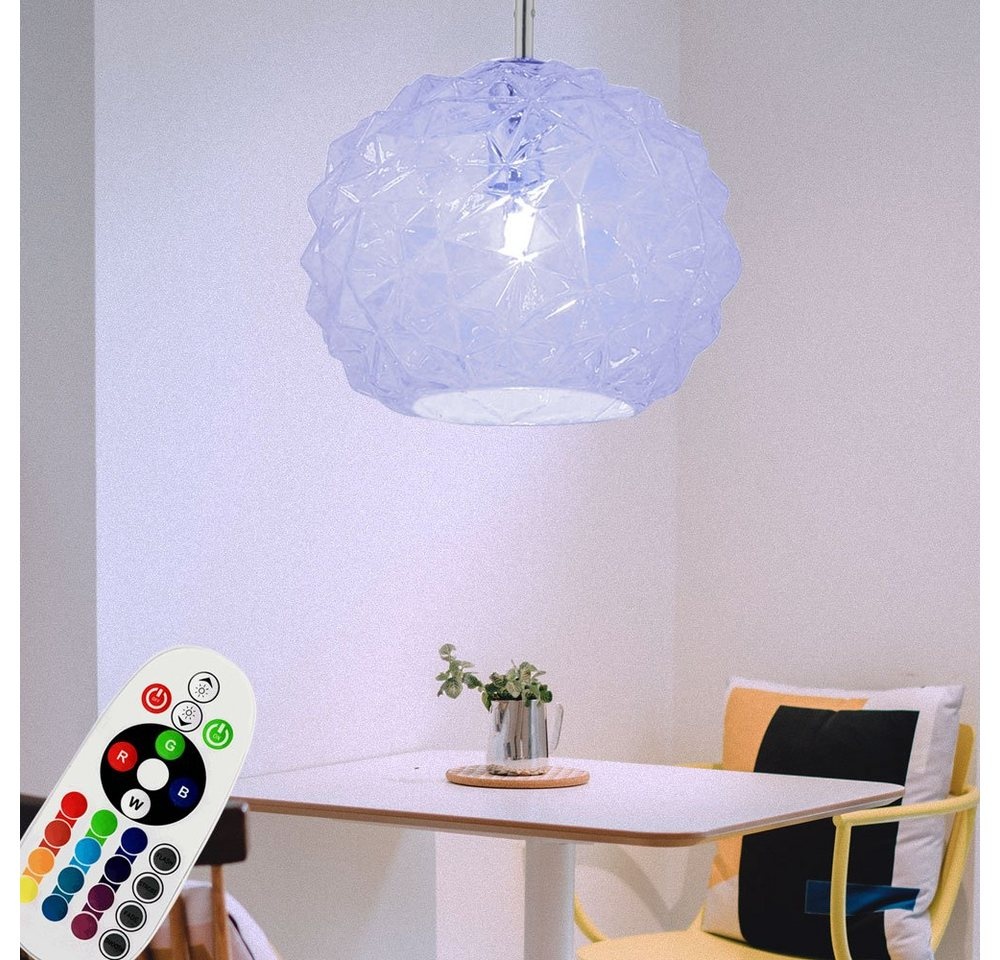 etc-shop LED Pendelleuchte, Leuchtmittel inklusive, Warmweiß, Farbwechsel, Hänge Decken Leuchte Glas Ess Zimmer Pendel Lampe FERNBEDIENUNG im Set blau