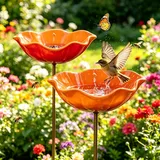 2Stück Vogeltränke Blume Winterfest Futterstation Vögel,Insektentränke Blumes Für Den Garten,Vogeltränke Metall Gartenstecker,Bienentränke Gartens Für Bienens,Futterschale, Für Rasen (2Pcs orange)