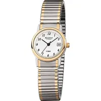 REGENT Stahl Damen-Herren Uhr F-889 Quarzuhr Armband silber gold D2URF889 - Silber