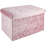 Intirilife Faltbare Sitzbank 49x30x30 cm in Samt Rosé - Sitzwürfel mit Stauraum und Deckel mit Samtbezug