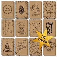 Sigel DS700 Weihnachts-Postkarten-Set "Natural Christmas", A6, 24 Karten, Kraftpapier, 12 unterschiedliche Motive, aus nachhaltigem Papier
