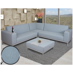 Ecksofa MCW-C47, Sofa Loungesofa Couch, Stoff/Textil Indoor wasserabweisend 245cm ~ blau mit Ablage