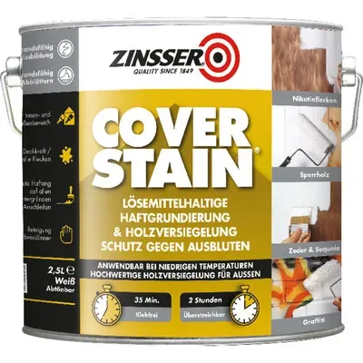 Cover Stain Grundierung, Versiegelung, Fleckenkiller auf Ölbasis weiß 2,5 Liter