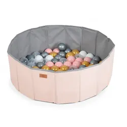 Moni Bällebad faltbar mit 90 Spielbälle 7 cm Durchmesser, Schutzrand, Kinderpool rosa
