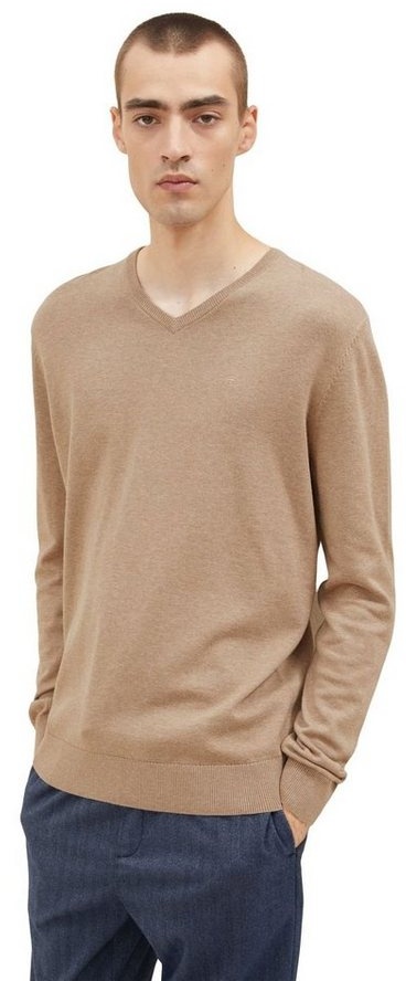 TOM TAILOR Strickpullover Dünner Feinstrick Pullover Basic V-Ausschnitt Sweater 4652 in Braun braun|schwarz 3XL