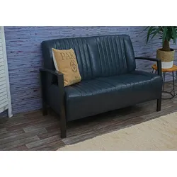 Mendler 2er Sofa HWC-H10, Couch Zweisitzer, Metall Kunstleder Industrie-Design ~ vintage grau