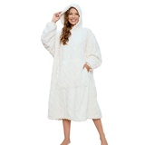 ililmmoe Sherpa tragbare Decke Übergroße Hoodie Sweatshirt TV Decke mit Langen Ärmeln und Tasche,Jacquard Milchweißer - Einheitsgröße