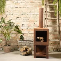 Esschert Design Terrassenofen FF298 inkl. Holzlager Rost braun