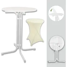 Baumarktplus Set Stehtisch klappbar Ø 80 cm & Husse beige Tischdecke bügelfrei Gastrotisch...