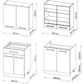 Vicco Küchenzeile Fame-Line 140 cm Anthrazit Hochglanz/Weiß