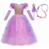 MISS & MR BM Rapunzel Kostüm für Kinder - Prinzessin Kleid Mädchen Prinzessin Kostüm mit Rapunzel Kleid Kostümperücke für Geburtstag Party Weihnachten Halloween Karneval, 7-8 Jahre