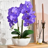 YSZL Große künstliche Orchidee, Seidenblumen-Arrangement mit Keramikvase, Violett