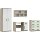 Deine Möbel 24 Jugendzimmer-Set INGE III in Weiß / Weiß + Grau / Weiß + Eiche Sonoma ; 4-teilig, (Kleiderschrank Kommode Wandregal Schreibtisch, 4-tlg., Sonoma Eiche Grau), Kinderzimmer Set Weiß Griffe Rosa Blau Grün Grau aus Laminatplatte beige