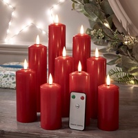 Lights4fun TruGlow® 9er Set Rote Echtwachs LED Kerzen mit Fernbedienung und Timer batteriebetrieben