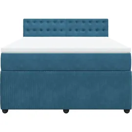 vidaXL Boxspringbett mit Matratze Blau 160x200 cm Samt