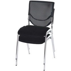 2er-Set Besucherstuhl H401, Konferenzstuhl stapelbar, Stoff/Textil ~ Sitz schwarz, Füße chrom