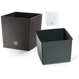 PROREGAL Blumentopf Rattan Quadrat 320x320x 325mm 32Lit Rato Niedrig Braun