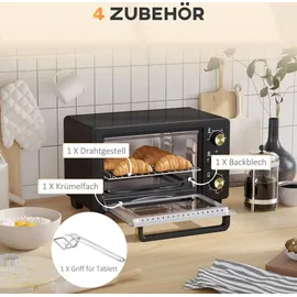 Homcom Minibackofen 16 L 1400W Mini Backofen 100-230°C 60 Min. Timer, mit Grillrost und Backblech, Pizzaofen mit Tablettgriff, Schwarz - Schwarz