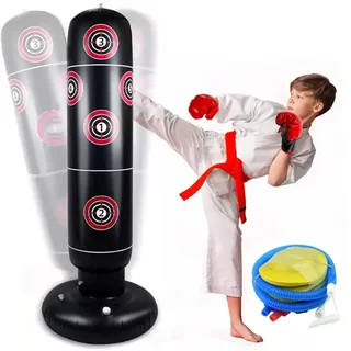 sports flyfree Boxsack Kinder-Aufblasbarer Boxsack Stehend,160cm Standboxsack mit Luftpumpe für Erwachsene Kinder Sandsack Boxen Training