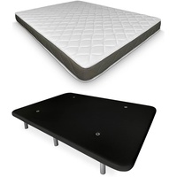 DUÉRMETE ONLINE Komplettes Bett mit wendbarer Fresh-Matratze + verstärktes, gepolstertes Untergestell in Schwarz mit 6 Metallbeinen, 150 x 190 cm