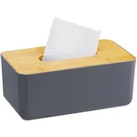 Relaxdays Kosmetiktücherbox 10032650, aus Kunststoff / Bambus, 23 x 10 x 13 cm, grau