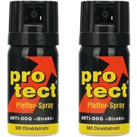 2 Stück Pfefferspray PROTECT Anti-Dog Direktstrahl 40ml KO Spray Abwehrspray zur Selbstverteidigung Reizstoffspray
