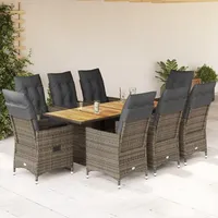 VidaXL 9-tlg. Garten-Essgruppe mit Kissen Grau Poly Rattan