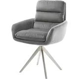 DeLife Abelia-Flex mit Armlehnen Samt Grau Kreuzgestell kantig Edelstahl