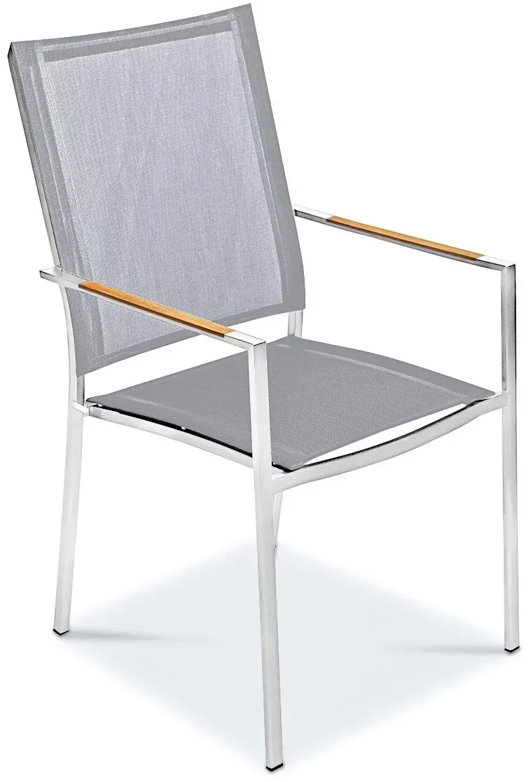 Stapelsessel Venus II Edelstahl - Batyline silber Armlehne Teak