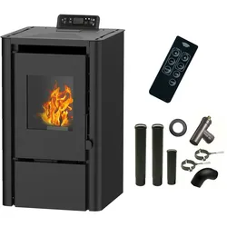 Luft- Pelletofen Anita 7,6 kW Sannover Schwarz + Kaminbau-Anschluss-Set