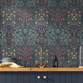 William Morris At Home Vliestapete Blackthorn 10 m x 0,62 m blau 34193