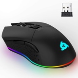 KLIM Blaze - Wiederaufladbare kabellose RGB Gaming Maus - NEU 2023 - Hochpräziser Sensor mit Langer Akkudauer - Einstellbar auf bis zu 10000 DPI - Kabel- und Funk Maus Modus (Schwarz)