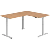Bümö Eckschreibtisch Nussbaum, Silber, Nachbildung,Nussbaum, Rechteckig, 160x74x200 cm, FSC
