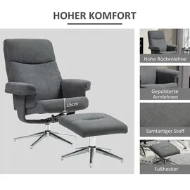 Homcom Relaxsessel Samt 78 x 106 x 85 cm Dunkelgrau mit Hocker