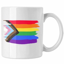 Trendation Tasse Trendation – Regenbogen Tasse Geschenk LGBT Schwule Lesben Transgender Grafik Pride Flagge weiß