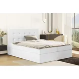 kaiser möbel Boxspringbett mit matratze und bettkasten, Schlafbett LUDANO 120 cm x 200 cm stoff Cayenne Weiß H3 - Weiß