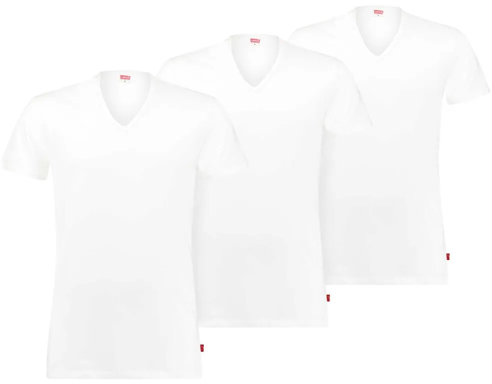 LEVI'S Herren T-Shirts, 3er Pack - ECOM, V-Ausschnitt, Kurzarm, einfarbig Weiß M