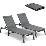 VEVOR Sonnenliege klappbar, 182x60x88cm Alu-Liegestühle mit 5 verstellbaren Positionen, Strandliege, Liegestühle, Gartenliege Relaxliege, Liege für Terrasse, Strand, Pool, Dunkelgrau, 2 Stück