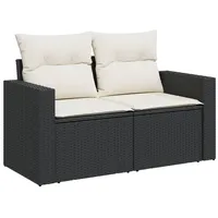 vidaXL Gartensofa mit Kissen 2-Sitzer Schwarz Poly Rattan