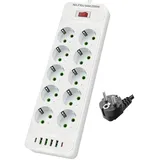 XEERUN Mehrfachsteckdose mit USB C, 10-Fach Steckdosenleiste Überspannungsschutz USB, Mehrfachstecker mit Schalter 4 USB und 2 USB C, Wandmontage Steckerleiste für Smartphones, Laptop, 2m Kabel