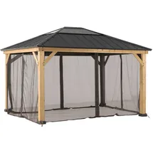 Sunjoy Gazebo 3,93 x 4,52 m inkl. Seitenteile Braun