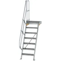 Günzburger MUNK Treppe mit Plattform 60° Stufenbreite 600 mm 7 Stufen Aluminium geriffelt