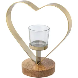creativ home Teelichthalter Kerzenhalter Herz Edelstahl/Glas/ Holz Beige