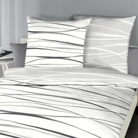Traumschlaf Bettwäsche Bibermotion Gestreift Grau/Weiß 155 x 220 cm + 80 x 80 cm