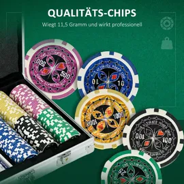 sportnow Pokerkoffer Set, 300 Pokerchips 11,5 Gramm, Pokerset mit Schloss, Silber