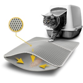 lionto Katzenstreumatte für Katzentoilette mit Anti-Rutsch-Beschichtung, 61x38x1,3 cm, Katzenklomatte wasserdicht & leicht zu reinigen, effektive Aufnahme von Katzenstreu im Bienenwabendesign, grau