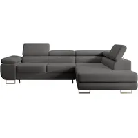 Selsey Stevil - L-Sofa mit Schlaffunktion, Bettkasten, Ottomane rechts, Veloursbezug Dunkelgrau
