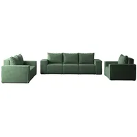 Fun Möbel Polstergarnitur Sofa-Set Designersofa ESTELLE 3-2-1 Sofagarnitur mit Schlaffunktion, (Rücken echt bezogen), mit Schlaffunktion und Bettkasten grün