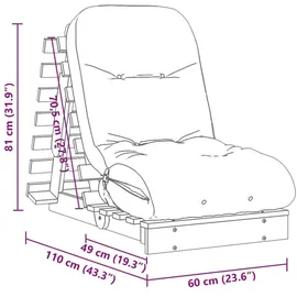 vidaXL Futon Schlafsofa mit Matratze 60x206x11 Kiefernholz Imprägniert